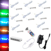 AIBOO LED-Unterschrankleuchten für Glaskantenregale, Rückseite mit Klemme, Streifenbeleuchtung, 8 Lampen mit RF-Fernbedienung und Adapter